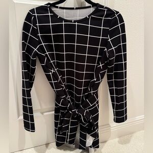 Black and white long sleeve work top with tie waist from Amazon size S/M